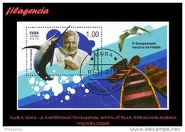 USADOS. CUBA. 2013-35 X CAMPEONATO NACIONAL DE FILATELIA. PERSONALIDADES DEL ARTE LA CIENCIA & EL DEPORTE. HOJA BLOQUE - Usados