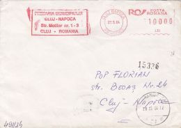 61991- AMOUNT 10000, CLUJ NAPOCA, TOWN HALL, RED MACHINE STAMPS ON COVER, 2004, ROMANIA - Cartas & Documentos