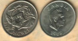 ZAMBIA 5 NGWEE FLOWER FRONT & KAUDA HEAD BACK 1ST ISSUE 1968 EF KM READ DESCRIPTION CAREFULLY !!! - Sambia