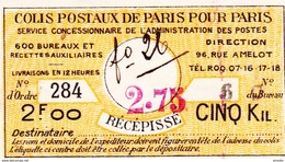 France Colis Postaux Récépissé Paris Pour Paris Surchargé 2F75 Sur 2F00 Pour 5 Kgs. - Altri