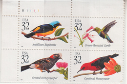 USA - 1998- TROPICAL HONEYBIRDS- MNH BLOCK- SG3455/8 - Colibris