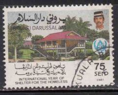 75c Brunei Used 1987, Year Of Shelter For Homeless, 'Modern House' Tree, Plant, - Brunei (1984-...)