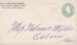 Sc#U163 3-cent Washington Green Color Postal Stationery Cover, Beloit Kansas To Osborne Kansas C1870s - ...-1900