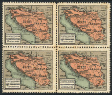Old Cinderella Showing Map Of The Country, Block Of 4, Mint With Gum With Some Stain Spots, Rare! - Autres & Non Classés