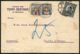 Card Sent From Belgrad To Switzerland On 25/AP/1921 Franked With 20d., And Swiss Postage Due Stamps For 25c., VF... - Sonstige & Ohne Zuordnung