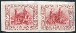 Yv.130 (Sc.129), 1897 3P. Cathedral Of Montevideo, IMPERFORATE PAIR, Fine Quality, Rare! - Uruguay