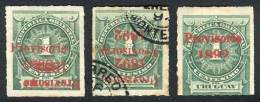 Yv.85 (Sc.98), 3 Examples With VARIETIES: Double Overprint One Inverted, Double Overprint Both Inverted, And "1892"... - Uruguay