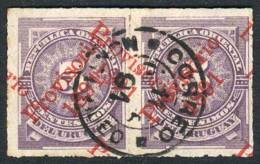 Yv.84 (Sc.99), Used Pair With VARIETY: Double Overprint, One Normal And The Other One In 45º Angle, VF, Rare! - Uruguay