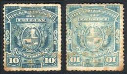 Yv.79 (Sc.84), 1889/90 10c. Greenish Blue With VARIETY: Offset Impression On Back. Little Defect (lightly Stained),... - Uruguay