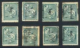 Yvert 55 (Sc.52), 8 Examples With Different VARIETIES Of Overprint: Inverted, Without "provisorio", Shifted, Etc.,... - Uruguay