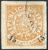 Yvert 26, 1866 Escudito 15c. On 10c. Yellow, Used, Very Fine Quality, Catalog Value Euros 90. - Uruguay