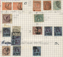 Lot Of Old Stamps On 2 Album Pages, With Varied Cancels Of The BRITISH OFFICE, Some Rare, Fine General Quality.... - Other & Unclassified