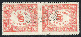 Yvert 58a, 1909 5c. Red Rouletted, Pair Forming Tete-beche, With Very Light Crease Otherwise Superb, Rare, Catalog... - Suriname