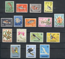 Sc.53/59 + 62/69 + 76, 1962/6 Fish, Birds And Flowers, Complete Set Of 16 Unmounted Values, Excellent Quality. - Singapore (1959-...)