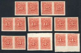 Postage Due Stamps Yv.9-16, 1896 Complete Set Of 8 Values, IMPERFORATE PAIRS, VF Quality (2 Without Gum, The Rest... - El Salvador