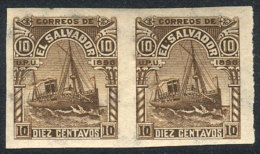 Yv.136A, 1896 Steamship 10c. With Watermark, IMPERFORATE PAIR, VF! - El Salvador