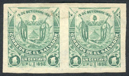 Yv.132A, 1896 Coat Of Arms 1c. With Watermark, IMPERFORATE PAIR, VF! - El Salvador