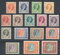 Sc.1/16, 1954/6 Elizabeth II, Complete Set Of 16 Values, Mint Very Lightly Hinged, VF Quality. - Rhodesia & Nyasaland (1954-1963)