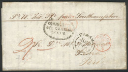 Entire Letter Sent Stampless From Liverpool To Lima On 1/JUN/1864, With Manuscrip "2/" Due Mark, Red "PAID... - Perú