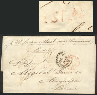 Entire Letter Dated London 15/SE/1860 And Sent Stampless To Arequipa, With Manuscrip "2/" Due Mark, Red... - Pérou