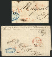 Entire Letter Sent Stampless From London To Puno On 16/JA/1858, With Manuscript "4/" Due Mark, "Paid 4/" At Top... - Pérou