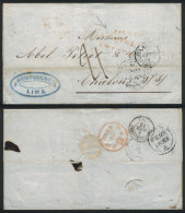 Folded Cover Sent From Lima To France On 12/FE/1853, With Transit Mark Of Panamá 25/FE, 2-line "PANAMA... - Perú