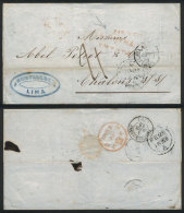 Folded Cover Sent From Lima To France On 12/FE/1853, With Transit Mark Of Panamá 25/FE, 2-line "PANAMA... - Pérou