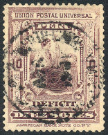 Sc.J35 (Yvert 39), 1899 10S. Dark Lilac, Used, VF Quality, Extremely Rare, Yvert Catalog Value Euros 2,000. - Peru