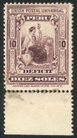 Sc.J35 (Yvert 39), 1899 10S. Dark Lilac, Mint With Sheet Margin, Fine Quality, Extremely Rare, Yvert Catalog Value... - Pérou