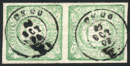 Sc.14, 1868 1D. Green, Beautiful Used Pair, Superb! - Pérou