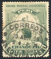 Sc.159 (Yvert 125), 1899 10S. Blue-green, Used, Excellent Quality, Very Rare. Yvert Catalog Value Euros 775. - Pérou