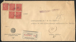 Official Cover Franked With 5x 50c. (Sc.O90) And Sent By Registered Mail To Argentina In August 1929, Fine Quality,... - Paraguay