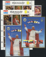 Visit Of Pope John Paul II To South America, Complete Set Of 2 Souvenir Sheets + Stamps, Very Nice! - Paraguay