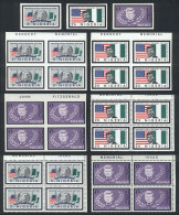 Yv.155/7 (Michel 150/2), 1964 Kennedy, Set Of 3 Values In Perforated And IMPERFORATE Blocks Of 4. Also A Complete... - Nigeria (1961-...)