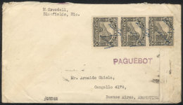 Cover Sent From Bluefields To Argentina Franked With 3c. (Sc.513 Strip Of 3) With Overprinted Control Mark... - Nicaragua