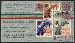 Registered Airmail Cover Sent From Mazatlan To Argentina On 20/MAR/1941 With Very Nice Postage! - México