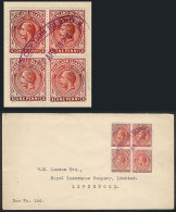 Cover Sent To Liverpool On 22/AP/1924, Franked With 2 Pairs Of 1p. Red George V, With Violet Oval Cancel Of... - Falkland Islands