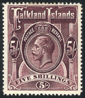 Sc.38 (Yvert 34), 1912/14 5S. Dark Lilac, Mint Lightly Hinged, VF Quality - Falkland Islands
