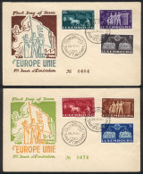 Yvert 443/448, 1951 For One Europe, Cmpl. Set Of 6 Values On 2 FDC Covers, Excellent Quality! - Sonstige & Ohne Zuordnung