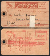 Mail Tag Of A Parcel Post With Vegetable Products, Sent From Milano To Valparaíso (Chile) On 8/MAY/1950 With... - Sin Clasificación