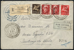 Registered Airmail Cover Sent From Milano To Santiago De Chile On 23/JUN/1939 Franked With 14.50L., Excellent... - Non Classés