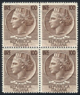 Yv.684 (Sassone 747), 1954 Siracusan Coin 100L. With "winged Wheel" Watermark, Fantastic Mint Never Hinged BLOCK OF... - Non Classés