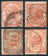 Yv.21, 1863/77 2L. Red, 4 Examples With Different Cancels, VF Quality, Catalog Value Euros 240. - Zonder Classificatie