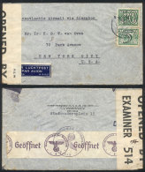 Airmail Cover Sent From Den Haag To New York In OC/1941 Franked With 45c. And Double Nazi + Allied Censorship,... - Briefe U. Dokumente