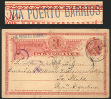 3c. Postal Card Sent From Guatemala To LA PLATA (Argentina) On 3/DE/1903, With Interesting "VIA PUERTO BARRIOS"... - Guatemala
