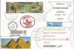 Lettre Recommandée D'Egypte, Adressée ANDORRA,avec Timbre à Date Arrivée (deux Photos Recto-verso) - Cartas & Documentos