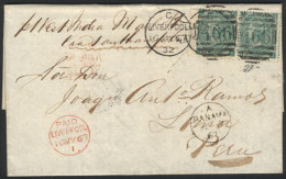 Entire Letter Sent From Liverpool To Lima On 16/MAY/1867 Franked With Pair Sc.48 And Duplex Cancel "466", "Paid... - Other & Unclassified