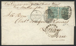 Entire Letter Sent From Liverpool To Lima On 1/OC/1866 Franked With Pair Sc.48 And Duplex Cancel "466",... - Autres & Non Classés