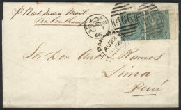 Entire Letter Sent From Liverpool To Lima On 1/AU/1866 Franked With Pair Sc.48 And Duplex Cancel "466", With... - Other & Unclassified