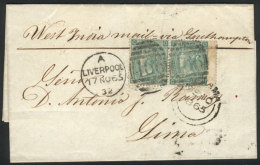 Entire Letter Sent From Liverpool To Lima On 17/NO/1865 Franked With Pair Sc.48 And Duplex Cancel "466", With... - Autres & Non Classés